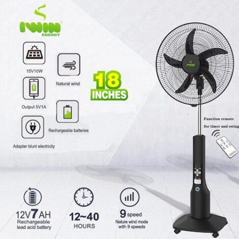 18 Inches Rechargeable Solar Fan