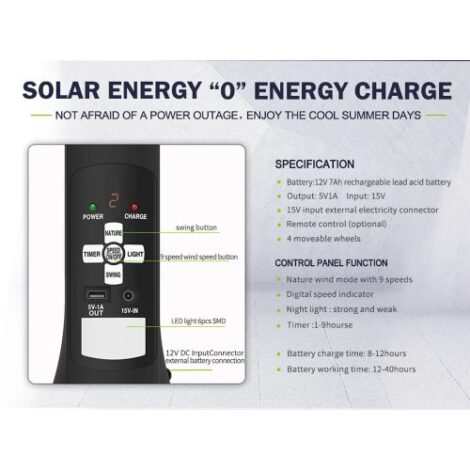 18 Inches Rechargeable Solar Fan - Image 4